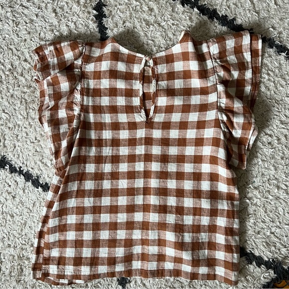 Brown Gingham Flutter Sleeve Shirt / a new day / Small /  Linen Blend - Picture 2 of 4